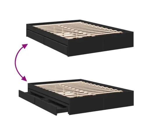 Voodiraam Sahtlitega, Must, 140X190 cm Tehispuit