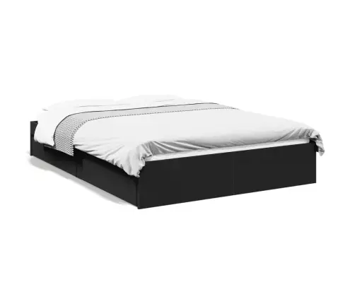 Gultas Rāmis Ar Atvilktnēm, Melns, 135X190Cm, Inženierijas Koks Vidaxl