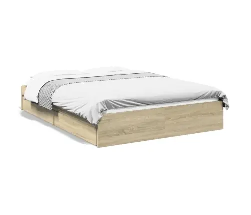 Gultas Rāmis Ar Atvilktnēm, Ozola, 135X190Cm, Inženierijas Koks Vidaxl