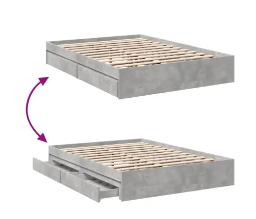 Voodiraam Sahtlitega, Betoonhall, 135X190 cm Tehispuit