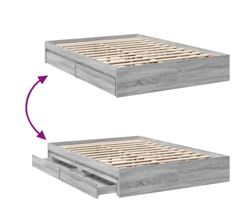 Voodiraam Sahtlitega, Hall Sonoma Tamm, 135 X 190 cm Tehispuit