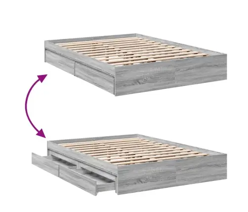 Voodiraam Sahtlitega, Hall Sonoma Tamm, 120 X 200 cm Tehispuit