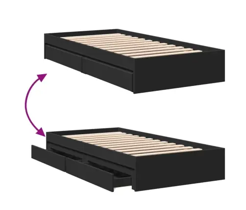 Voodiraam Sahtlitega, Must, 90 X 190 cm Tehispuit