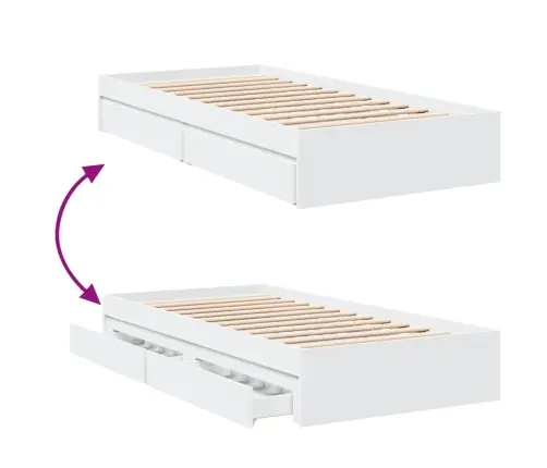 Lovos Rėmas Su Stalčiais, Baltas, 75X190cm Apdirbta Mediena