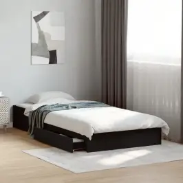 Lovos Rėmas Su Stalčiais, Juodas, 75X190cm Apdirbta Mediena