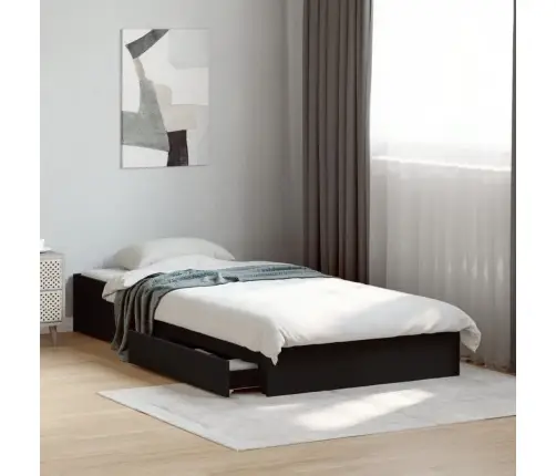 Lovos Rėmas Su Stalčiais, Juodas, 75X190cm Apdirbta Mediena