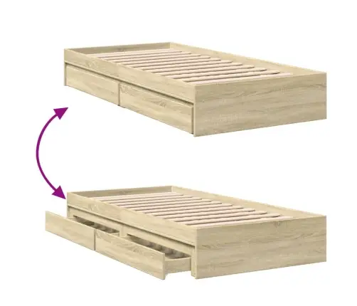 Gultas Rāmis Ar Atvilktnēm, Ozolkoka Krāsā, 75X190 Cm Vidaxl