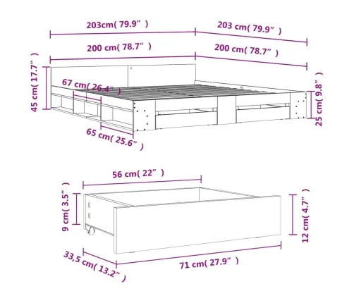 Lovos Rėmas Su Stalčiais, Baltas, 200X200cm Apdirbta Mediena