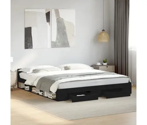 Gultas Rāmis Ar Atvilktnēm, Melns, 200X200Cm, Inženierijas Koks Vidaxl