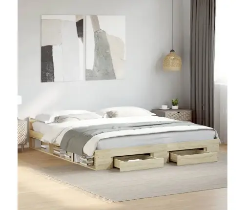 Lovos Rėmas Su Stalčiais, Ąžuolo, 200X200cm Apdirbta Mediena