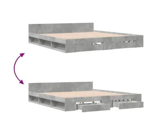 Gultas Rāmis Ar Atvilktnēm, Betona Pelēks, 200X200 Cm Vidaxl