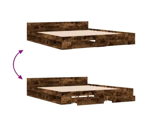 Lovos Rėmas Su Stalčiais, Dūminio Ąžuolo, 200X200cm Mediena