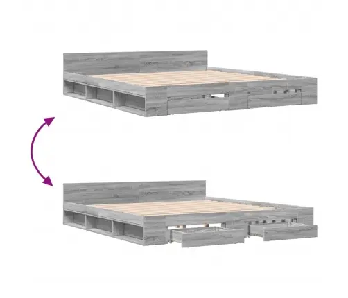 Lovos Rėmas Su Stalčiais, Pilkas Ąžuolo, 200X200cm Mediena