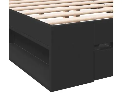 Lovos Rėmas Su Stalčiais, Juodas, 180X200cm Apdirbta Mediena