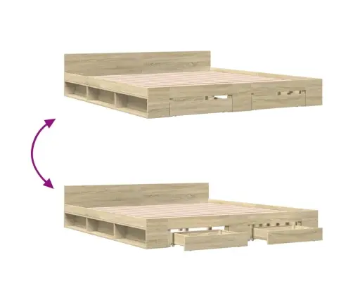 Voodiraam Sahtlitega, Sonoma Tamm, 180 X 200 cm Tehispuit