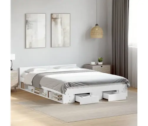 Lovos Rėmas Su Stalčiais, Baltas, 150X200cm Apdirbta Mediena