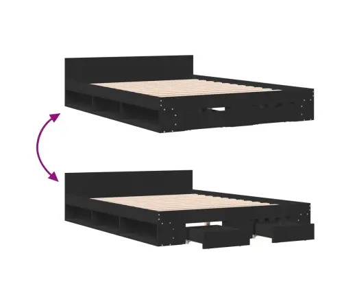 Gultas Rāmis Ar Atvilktnēm, Melns, 150X200Cm, Inženierijas Koks Vidaxl