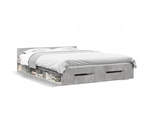 Gultas Rāmis Ar Atvilktnēm, Betona Pelēks, 150X200 Cm Vidaxl