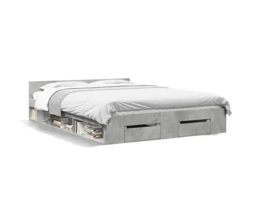 Gultas Rāmis Ar Atvilktnēm, Betona Pelēks, 140X200 Cm Vidaxl