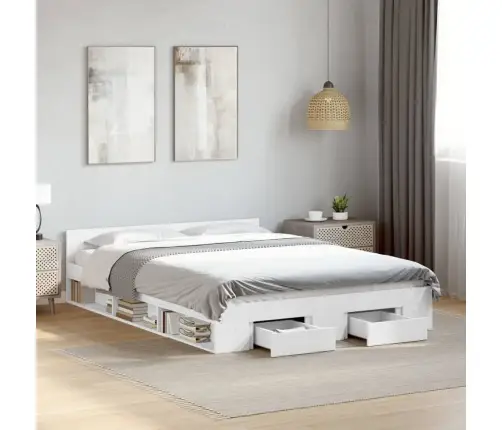 Lovos Rėmas Su Stalčiais, Baltas, 120X200cm Apdirbta Mediena