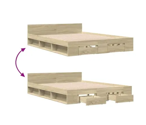 Lovos Rėmas Su Stalčiais, Ąžuolo, 140X190cm Apdirbta Mediena