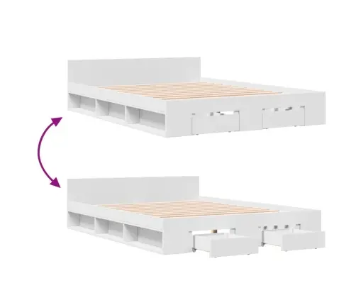 Gultas Rāmis Ar Atvilktnēm, Bez Matrača, Balts, 135X190 Cm Vidaxl