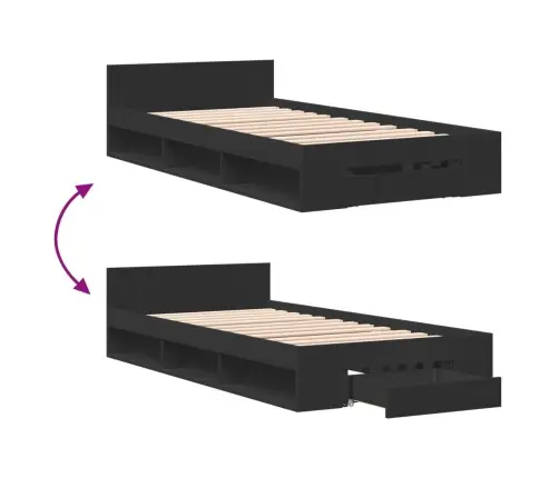 Gultas Rāmis Ar Atvilktni, Melns, 75X190 Cm, Inženierijas Koks Vidaxl