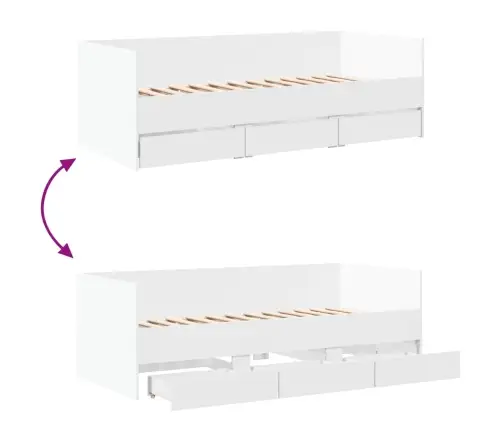 Sahtlitega Päevavoodi, Ilma Madratsita, Valge, 90 X 200 Cm