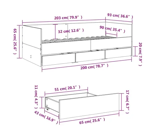 Sahtlitega Päevavoodi, Ilma Madratsita, Valge, 90 X 200 Cm