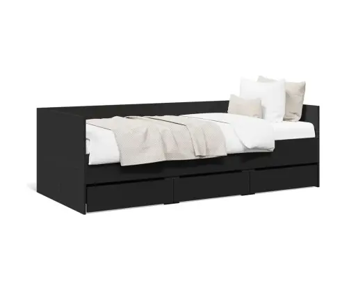 Sahtlitega Päevavoodi, Ilma Madratsita, Must, 90 X 200 Cm