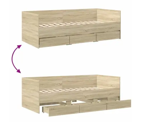 Gulta Ar Atvilktnēm, Bez Matrača, Ozolkoka Krāsa, 90X190 Cm Vidaxl