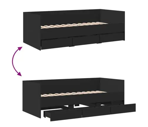 Gulta Ar Atvilktnēm, Bez Matrača, Melna, 75X190 Cm Vidaxl