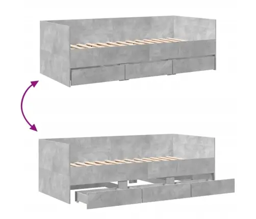 Kušetė Su Stalčiais Be Čiužinio, Betono Pilka, 75X190 Cm