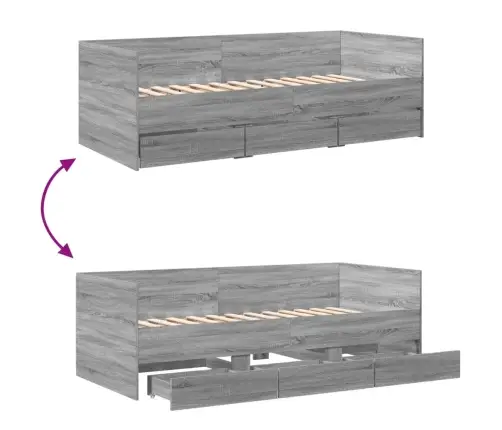 Gulta Ar Atvilktnēm, Bez Matrača, Pelēka, 75X190 Cm Vidaxl