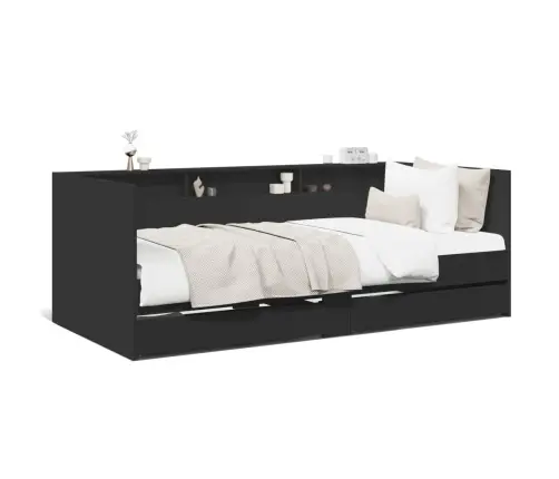 Sahtlitega Päevavoodi, Ilma Madratsita, Must, 100 X 200 Cm