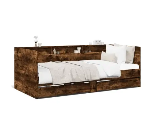 Kušetė Su Stalčiais Be Čiužinio, Dūminio Ąžuolo, 100X200 Cm