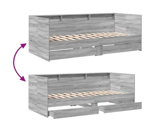 Gulta Ar Atvilktnēm, Bez Matrača, Pelēka, 100X200 Cm Vidaxl