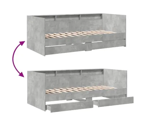 Gulta Ar Atvilktnēm, Bez Matrača, Betona Pelēka, 90X190 Cm Vidaxl