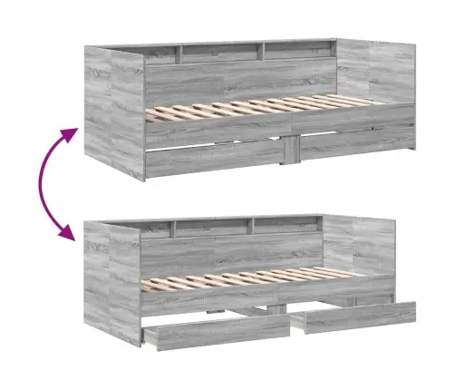 Gulta Ar Atvilktnēm, Bez Matrača, Pelēka, 90X190 Cm Vidaxl