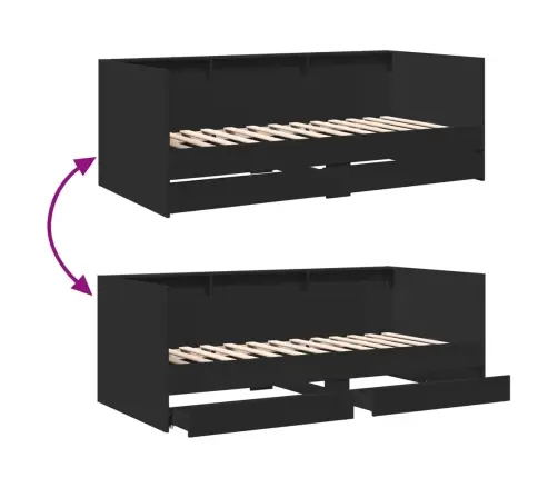 Gulta Ar Atvilktnēm, Bez Matrača, Melna, 75X190 Cm Vidaxl