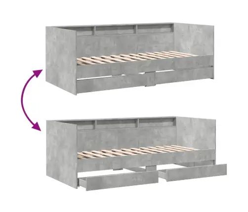 Kušetė Su Stalčiais Be Čiužinio, Betono Pilka, 75X190 Cm
