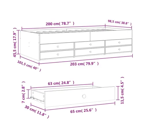Sahtlitega Päevavoodi, Ilma Madratsita, Valge, 100 X 200 Cm