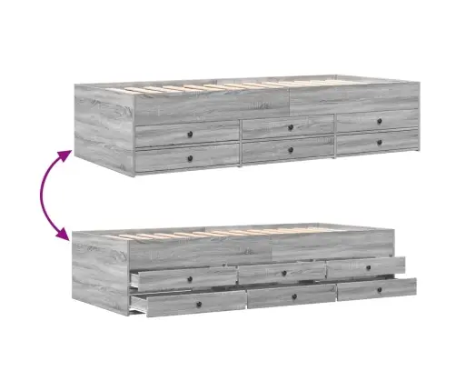 Gulta Ar Atvilktnēm, Bez Matrača, Pelēka, 100X200 Cm Vidaxl