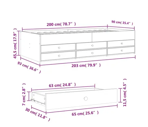 Gulta Ar Atvilktnēm, Bez Matrača, Betona Pelēka, 90X200 Cm Vidaxl