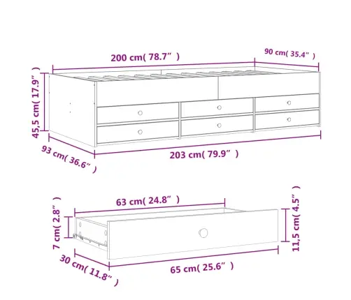 Gulta Ar Atvilktnēm, Bez Matrača, Ozolkoka Krāsa, 90X200 Cm Vidaxl