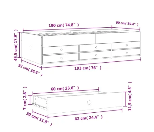 Gulta Ar Atvilktnēm, Bez Matrača, Balta, 90X190 Cm Vidaxl