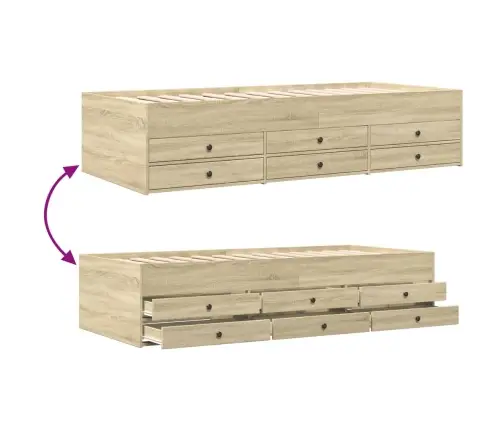 Sahtlitega Päevavoodi, Ilma Madratsita, Sonoma Tamm, 90X190 Cm