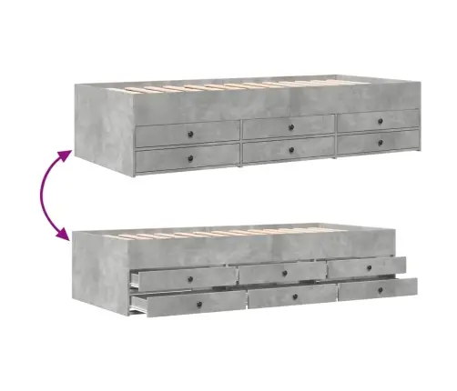 Gulta Ar Atvilktnēm, Bez Matrača, Betona Pelēka, 90X190 Cm Vidaxl