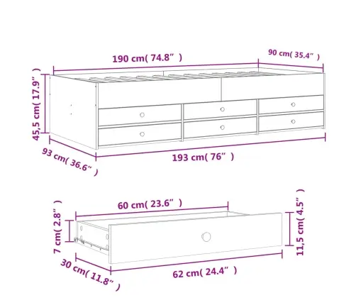 Gulta Ar Atvilktnēm, Bez Matrača, Ozolkoka Krāsa, 90X190 Cm Vidaxl