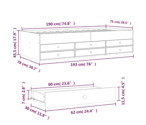 Sahtlitega Päevavoodi, Ilma Madratsita, Valge, 75X190 Cm